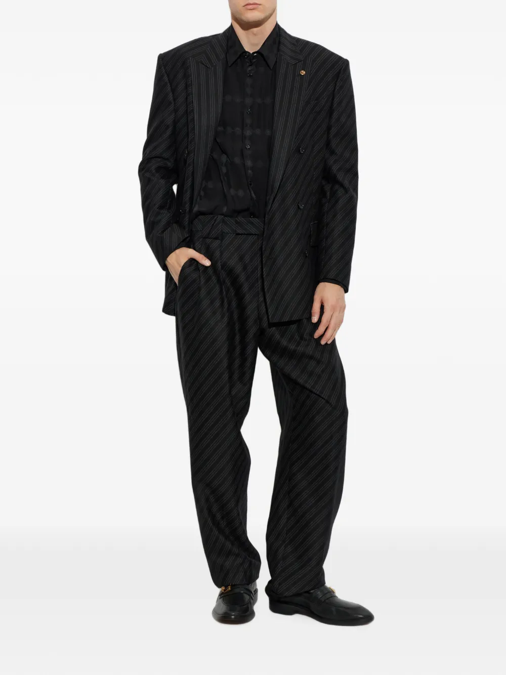 Versace Blazer met krijtstreep en dubbele rij knopen Zwart