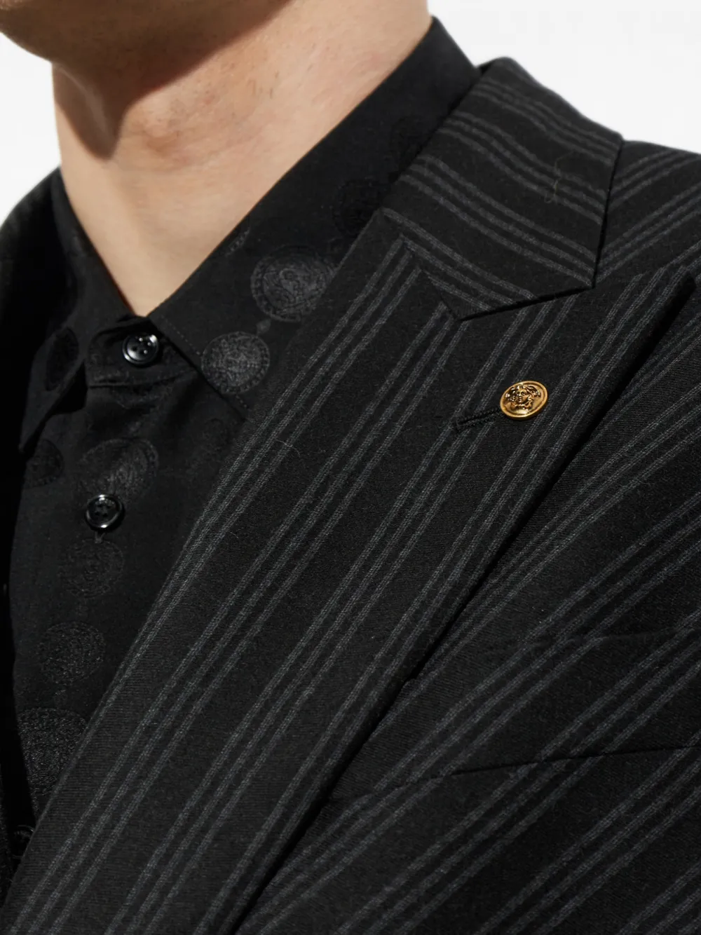 Versace Blazer met krijtstreep en dubbele rij knopen Zwart