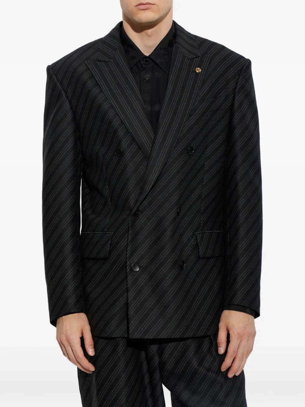 Versace Blazer met krijtstreep en dubbele rij knopen Zwart
