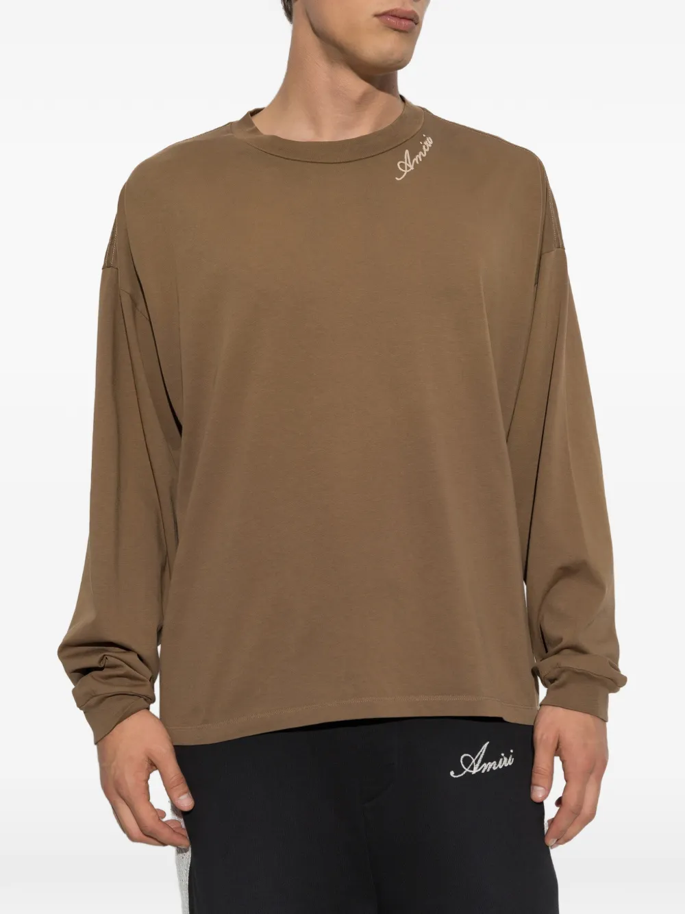 AMIRI T-shirt met geborduurd logo Bruin