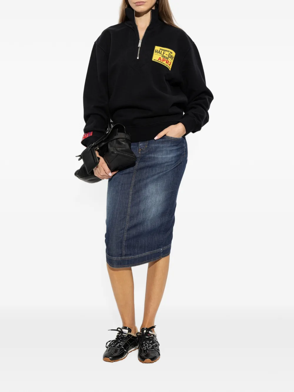 DSQUARED2 Sweater met kwartrits en patchdetail Zwart