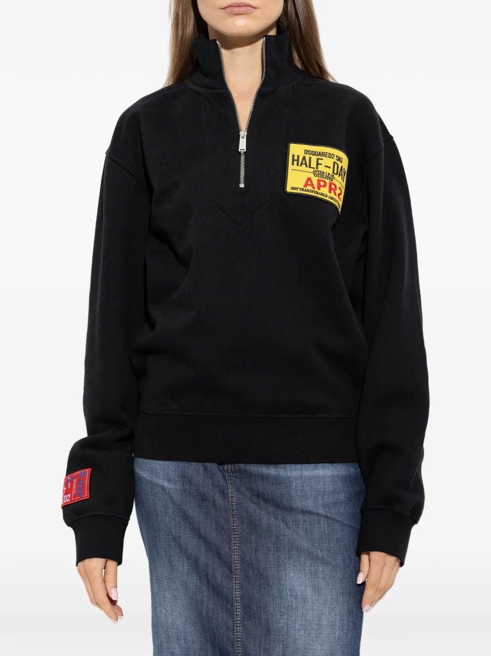 DSQUARED2 Sweater met kwartrits en patchdetail Zwart