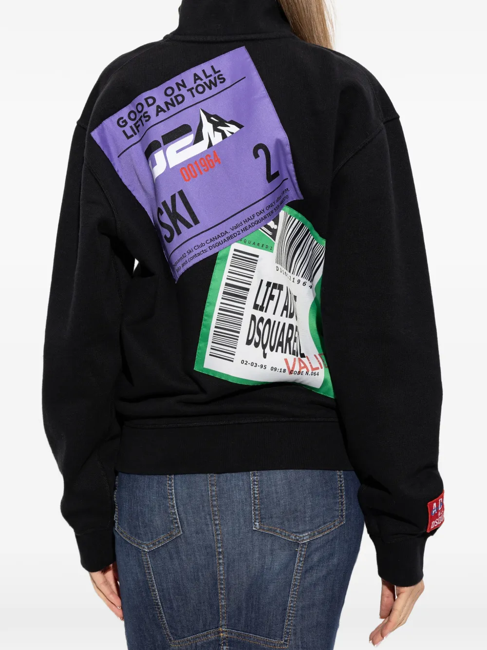 DSQUARED2 Sweater met kwartrits en patchdetail Zwart