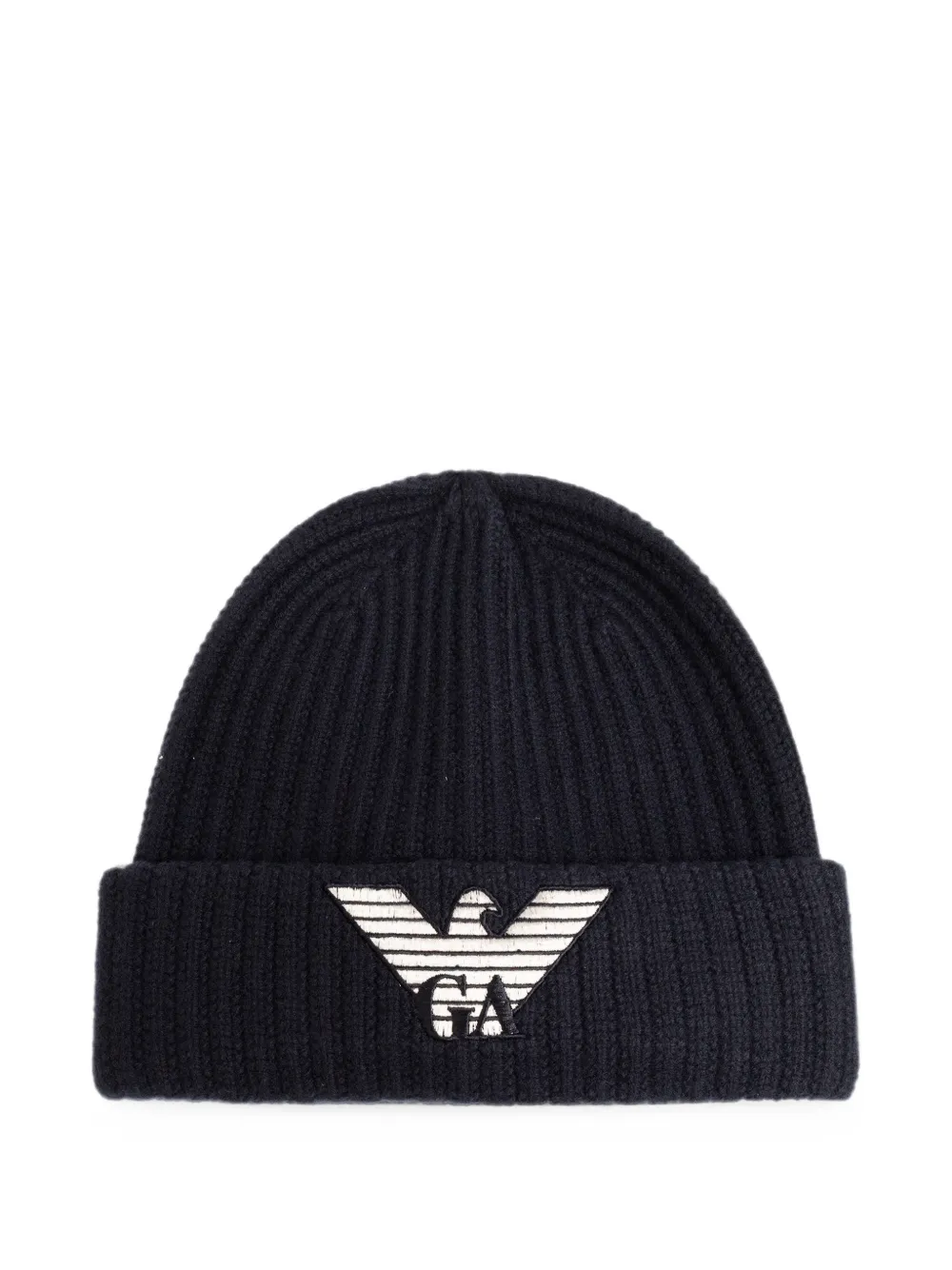 Emporio Armani logo-embroidered ribbed beanie hat - Blu
