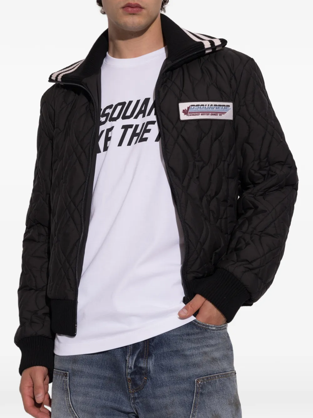 DSQUARED2 Gewatteerd jack met logopatch Zwart