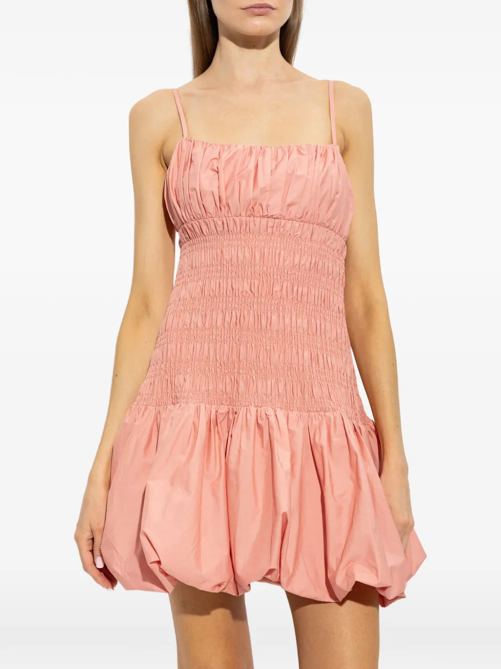 Michael Kors smocked cotton poplin bubble-hem dress Roze