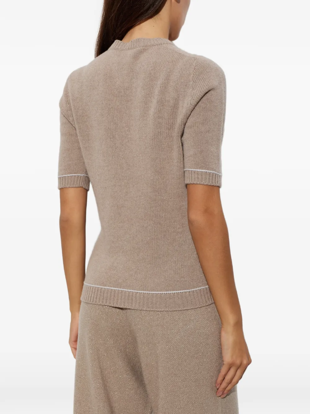 Fabiana Filippi contrast-trim short-sleeve sweater Beige