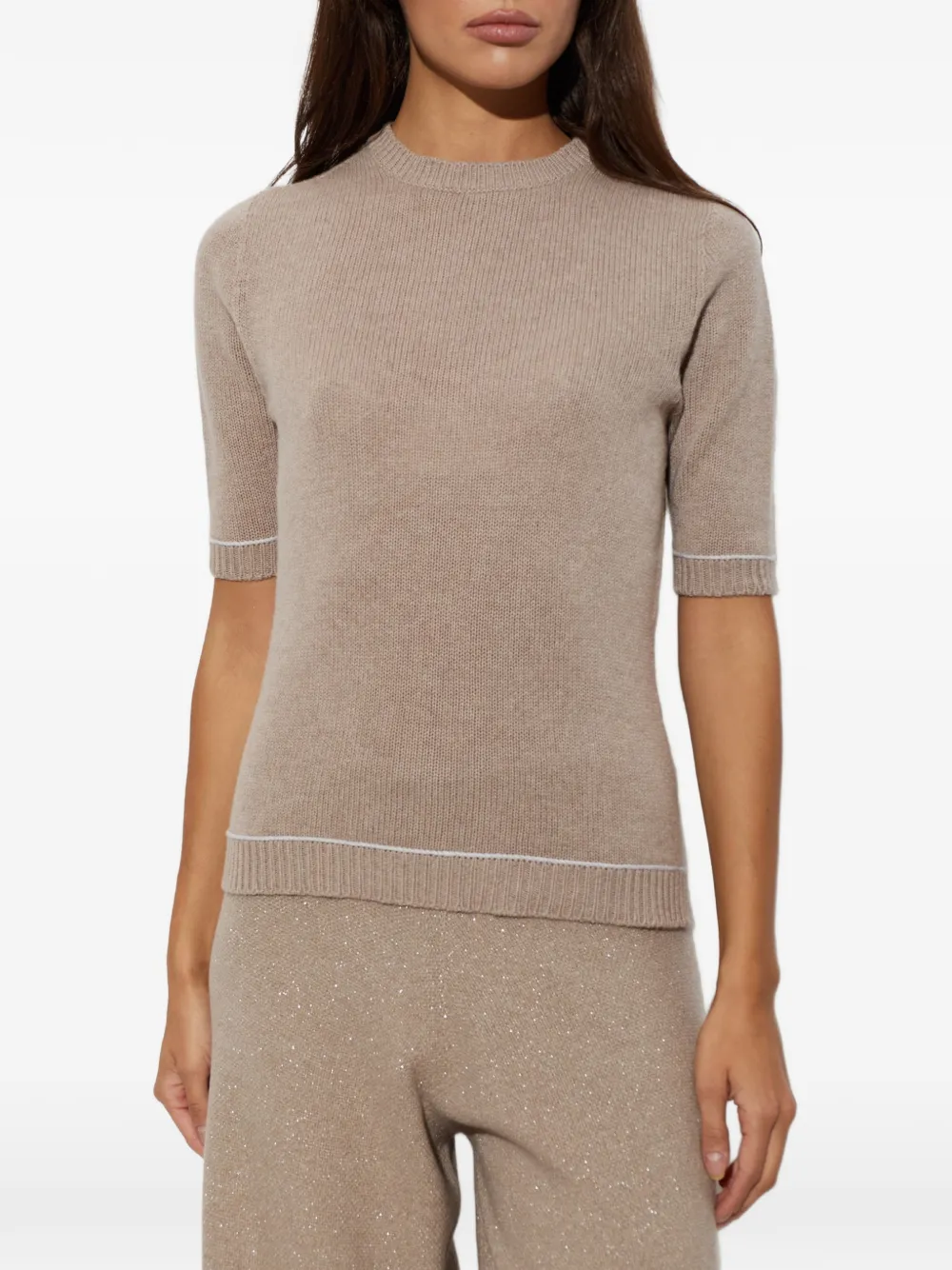 Fabiana Filippi contrast-trim short-sleeve sweater Beige