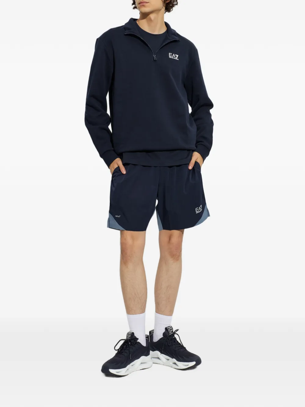 Ea7 Emporio Armani Sweater met halve rits Blauw