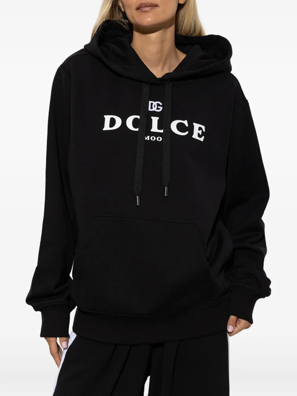 Dolce & Gabbana logo-embroidered cotton hoodie Zwart