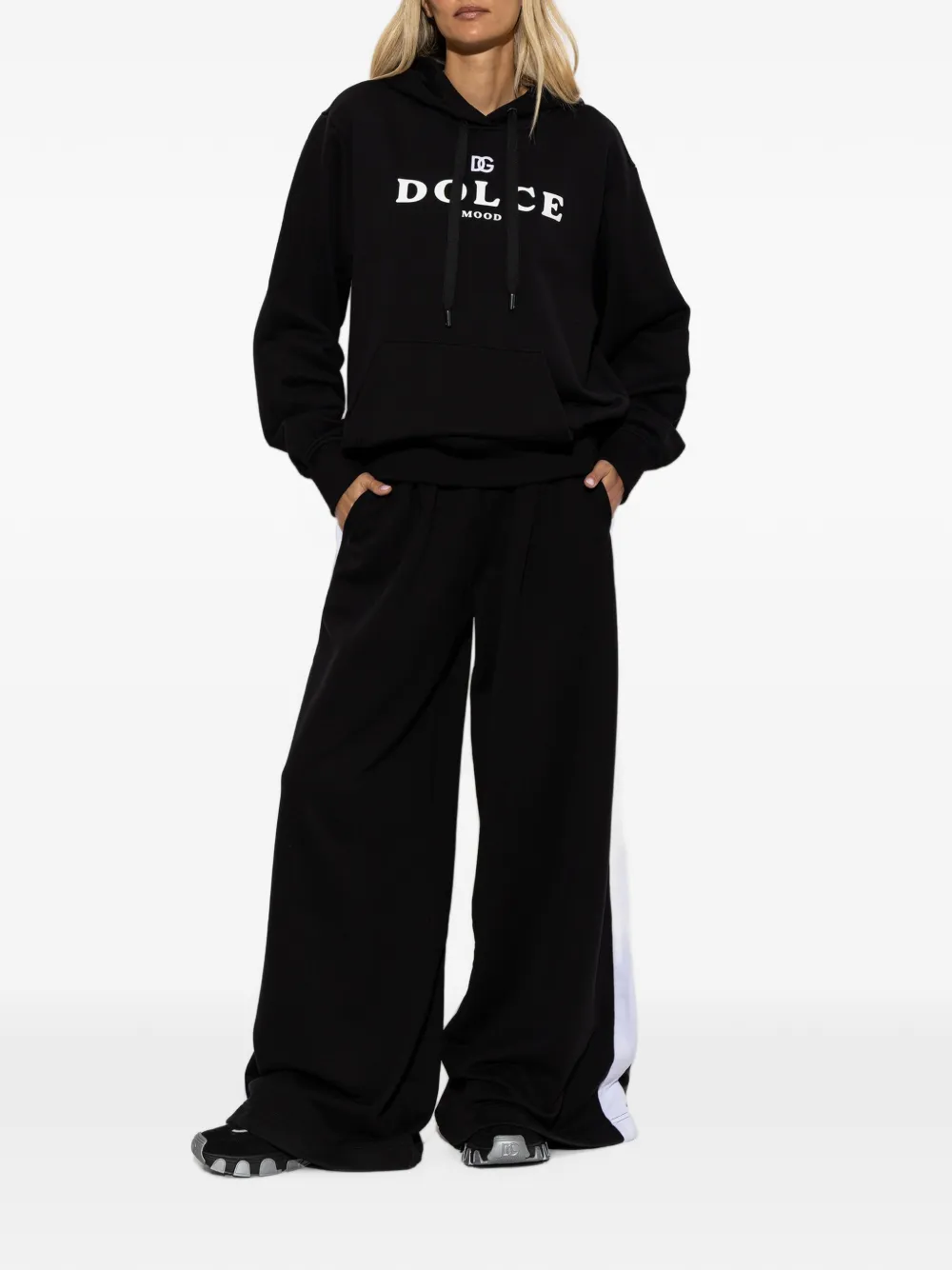 Dolce & Gabbana logo-embroidered cotton hoodie Zwart