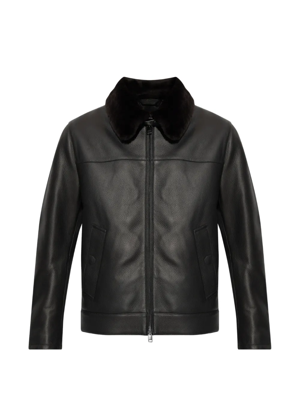 Brioni faux-fur collar leather jacket - Schwarz