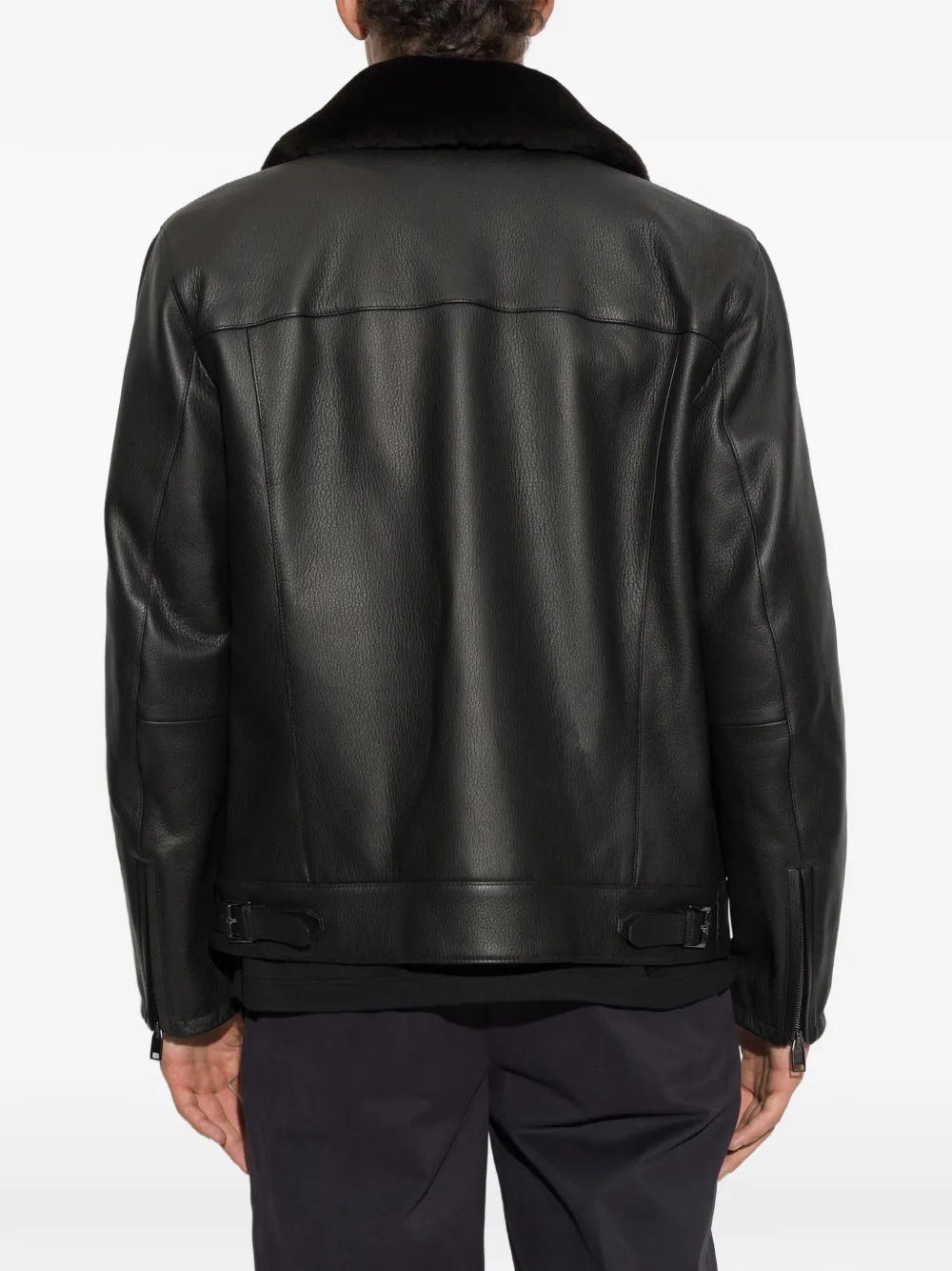 Brioni Leren jack met kraag van imitatiebont Zwart