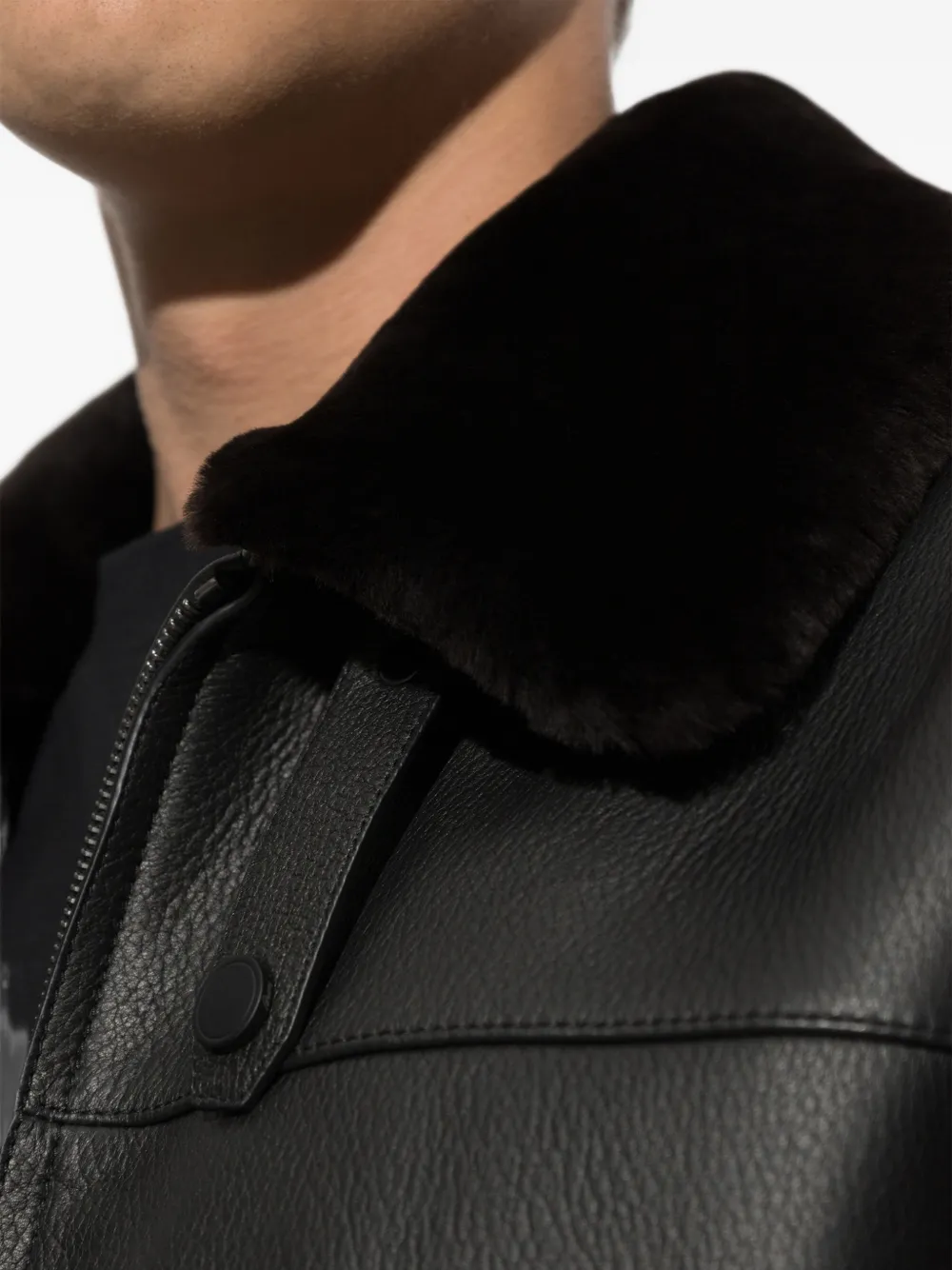 Brioni Leren jack met kraag van imitatiebont Zwart