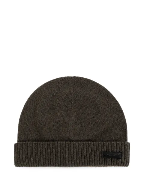 Emporio Armani logo-patch cashmere beanie hat