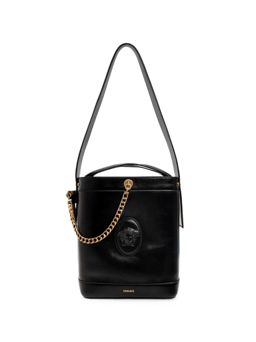 Versace Pivot small leather bucket bag - Nero