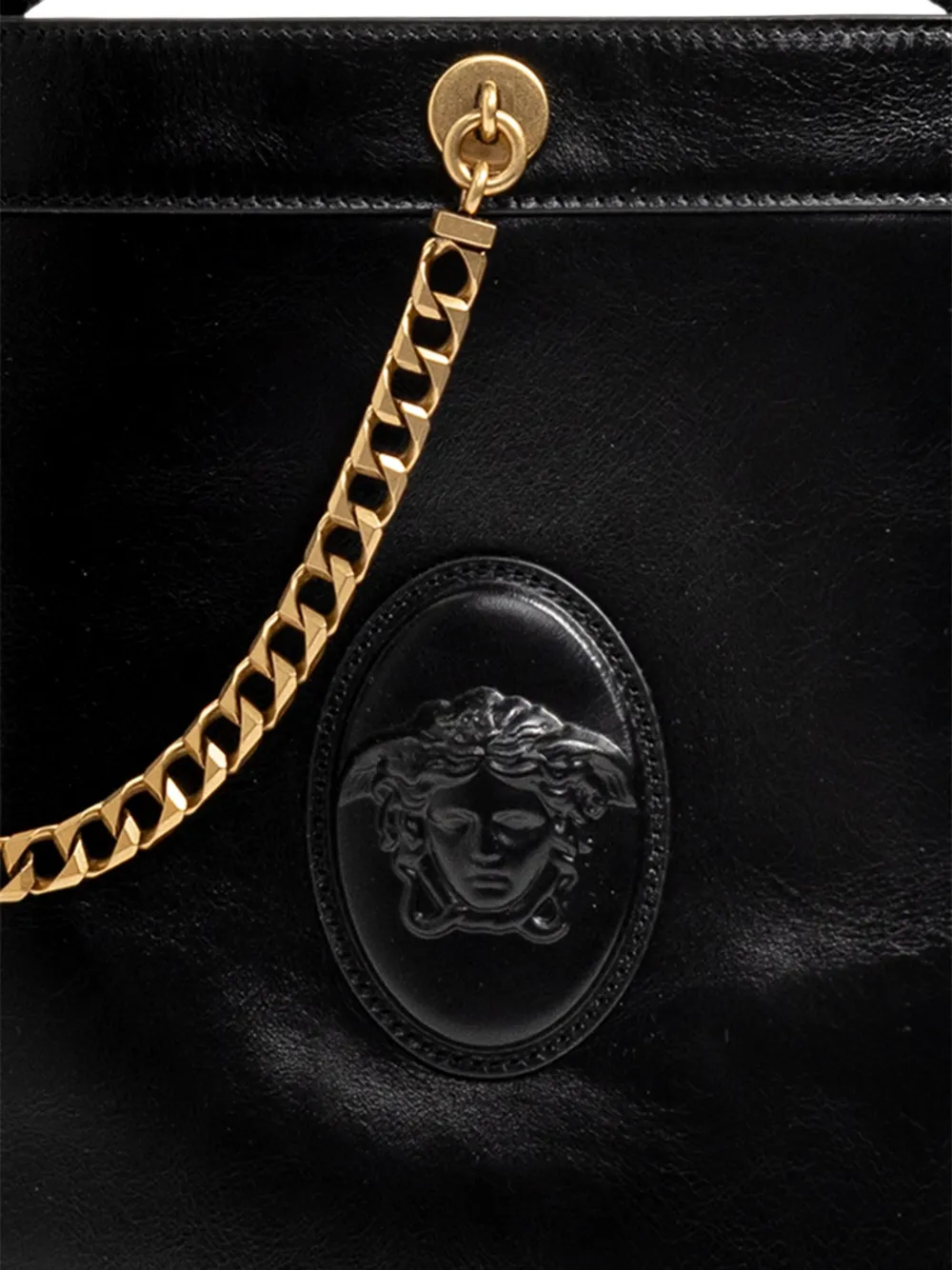 Versace Kleine Pivot leren bucket-tas Zwart