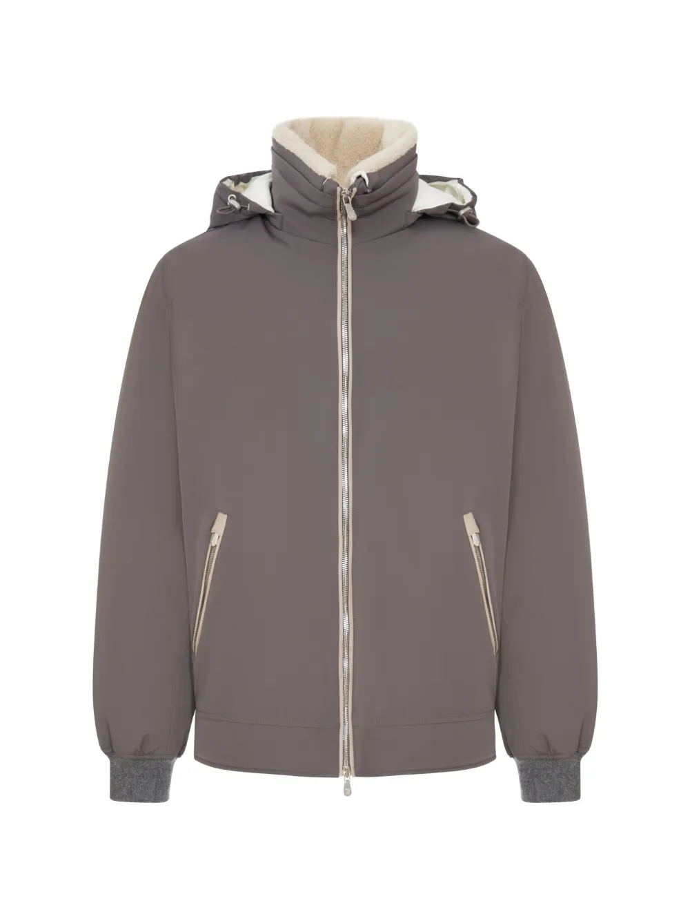 Brunello Cucinelli stretch bonded nylon down jacket with detachable hood - Grigio