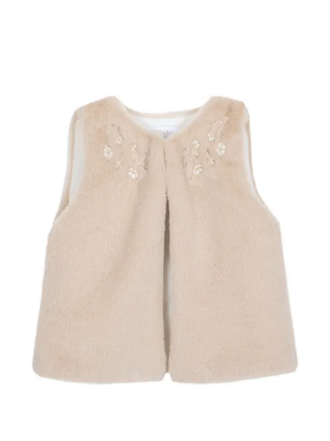 Patachou floral-embroidered faux-fur gilet