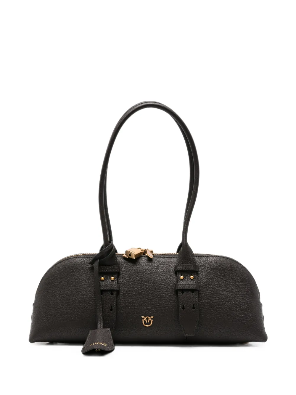 PINKO big Bowling Horizontal leather tote bag - Marrone