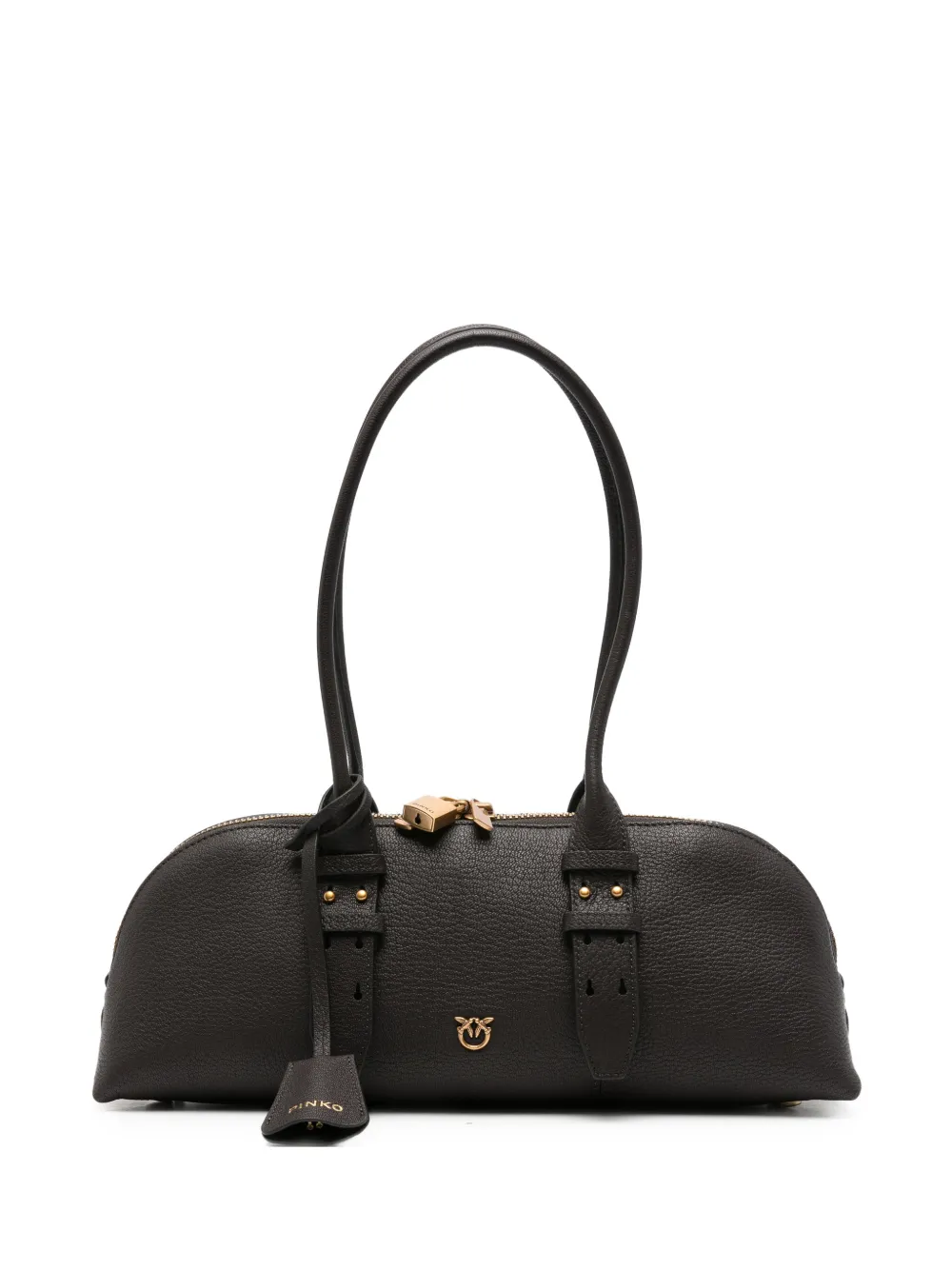 PINKO big Bowling Horizontal leather tote bag - Marrone