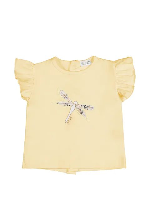 NANAN dragonfly-appliqué ruffled T-shirt