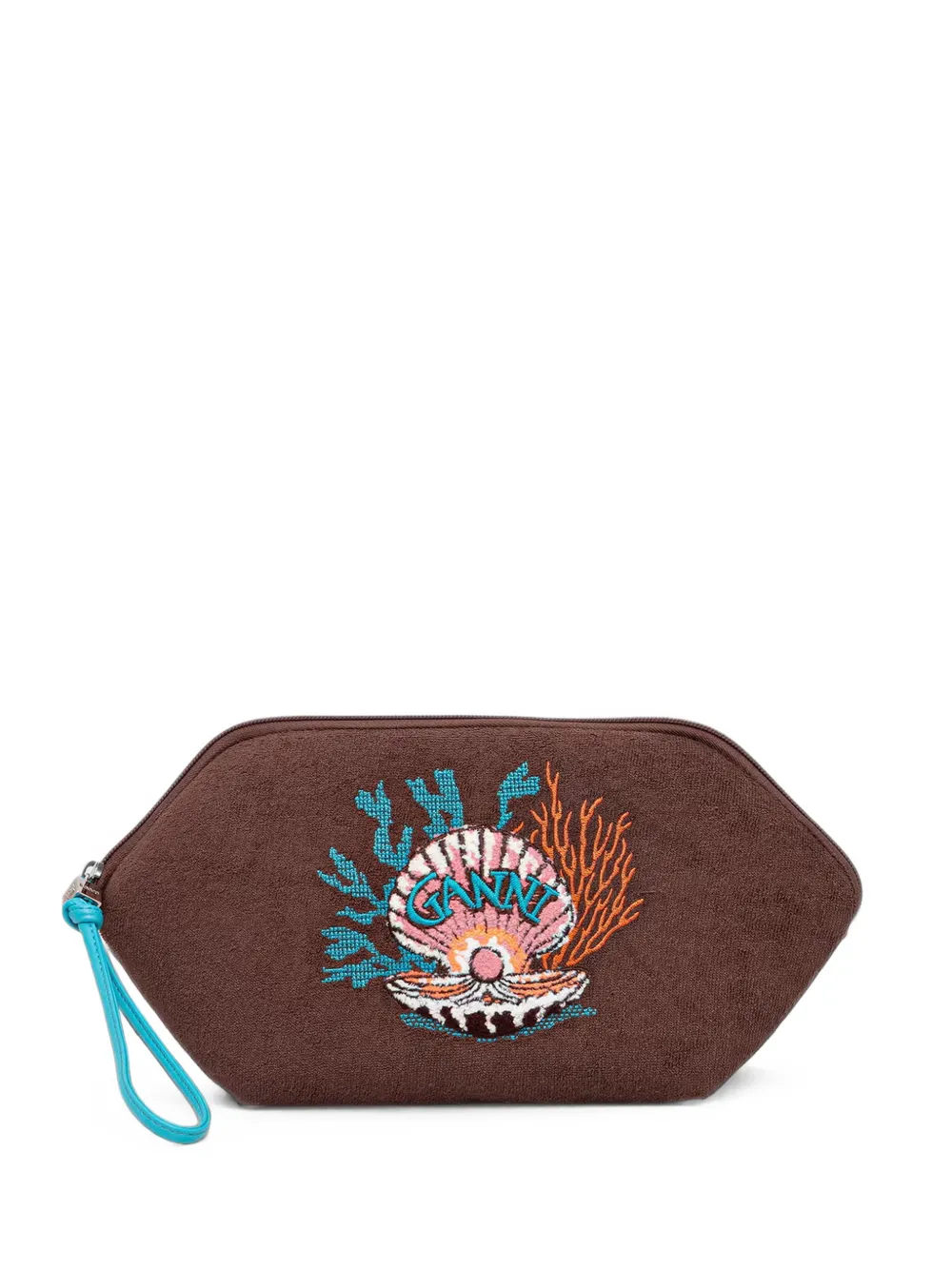 GANNI embroidered towelling pouch - Marrone