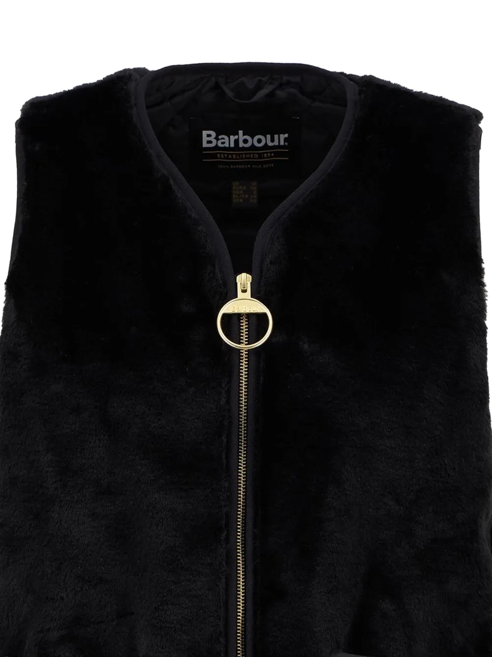 Barbour Karin bodywarmer van imitatiebont met gewatteerde zak Zwart