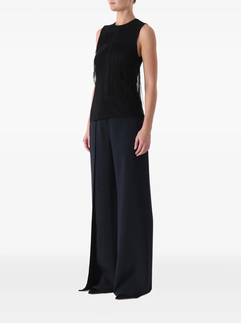 Jason Wu Collection Fringe-trimmed Tank Top in Black, view 3