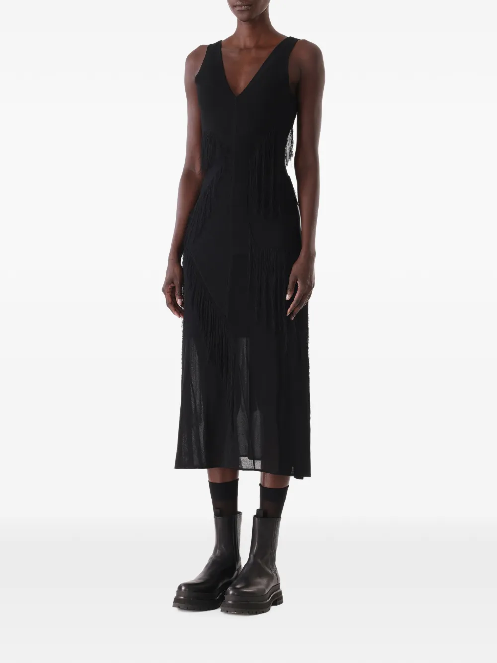 Jason Wu Collection Fringe-detail Midi Dress in Black, view 2