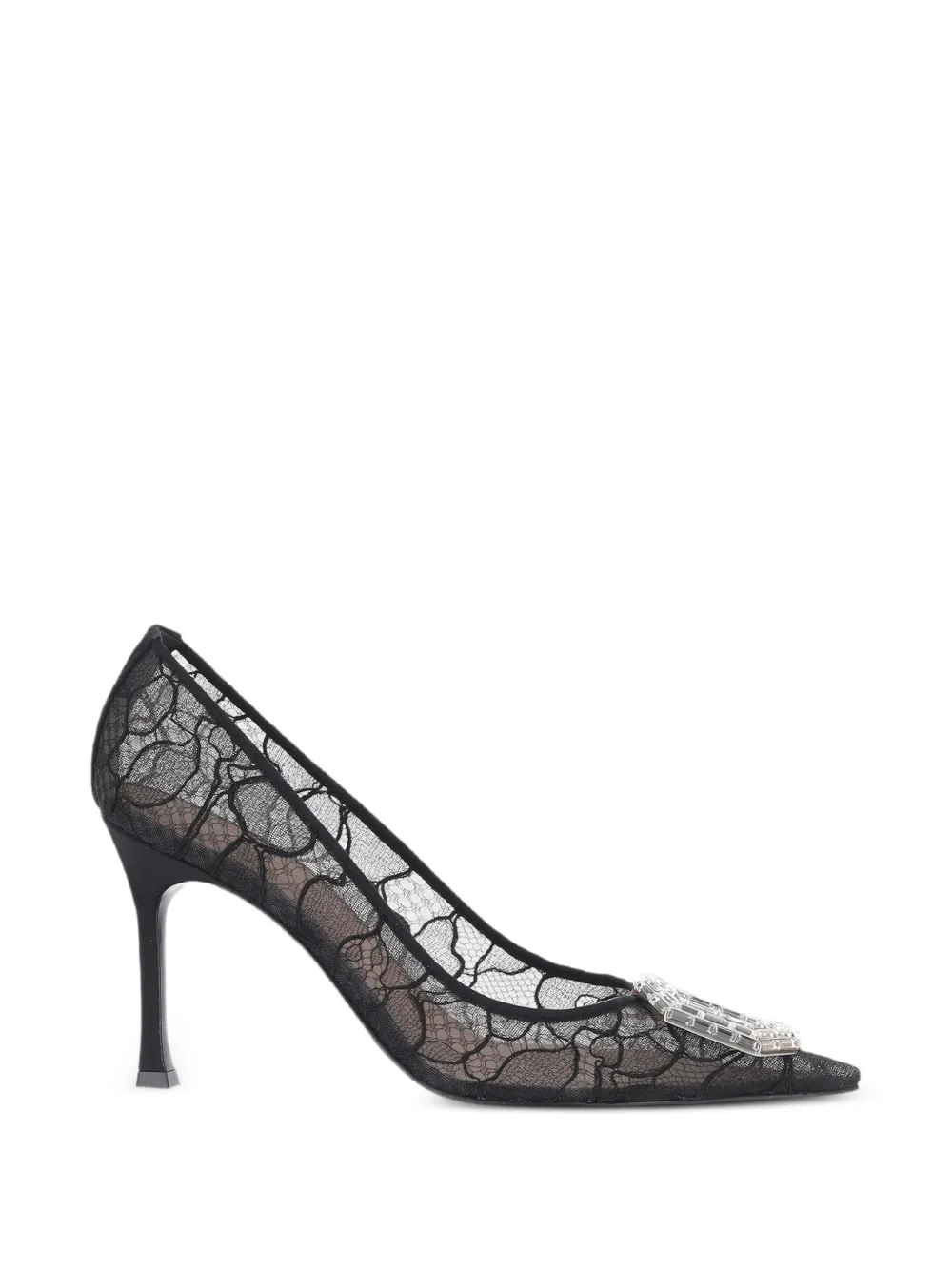 Amina Muaddi Camellia crystal-embellished lace pumps