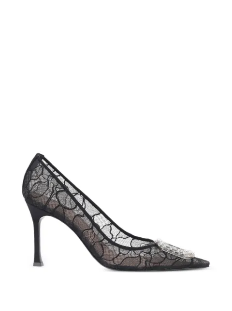 Amina Muaddi Camellia crystal-embellished lace pumps