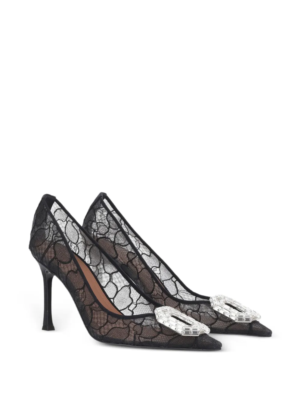 Amina Muaddi Camellia crystal-embellished lace pumps Zwart