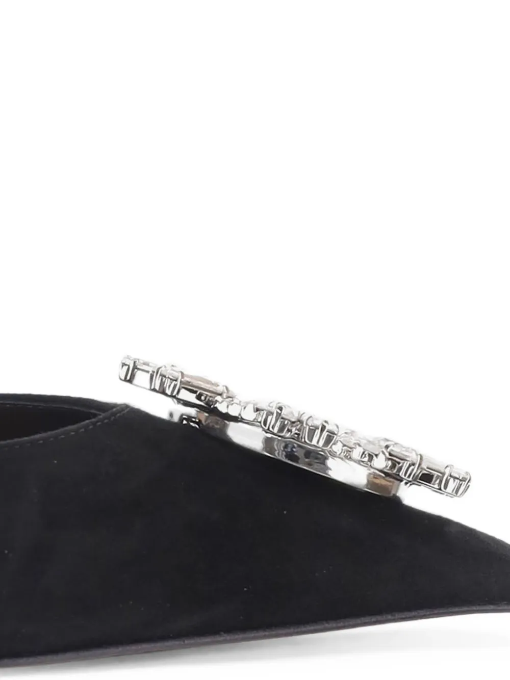 Amina Muaddi Begum crystal-brooch suede slingback pumps Zwart