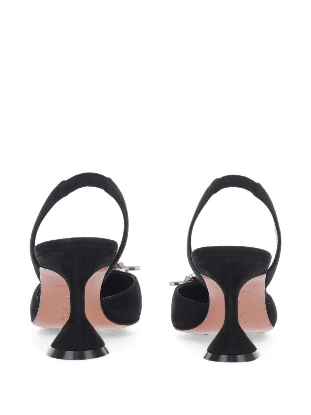 Amina Muaddi Begum crystal-brooch suede slingback pumps Zwart