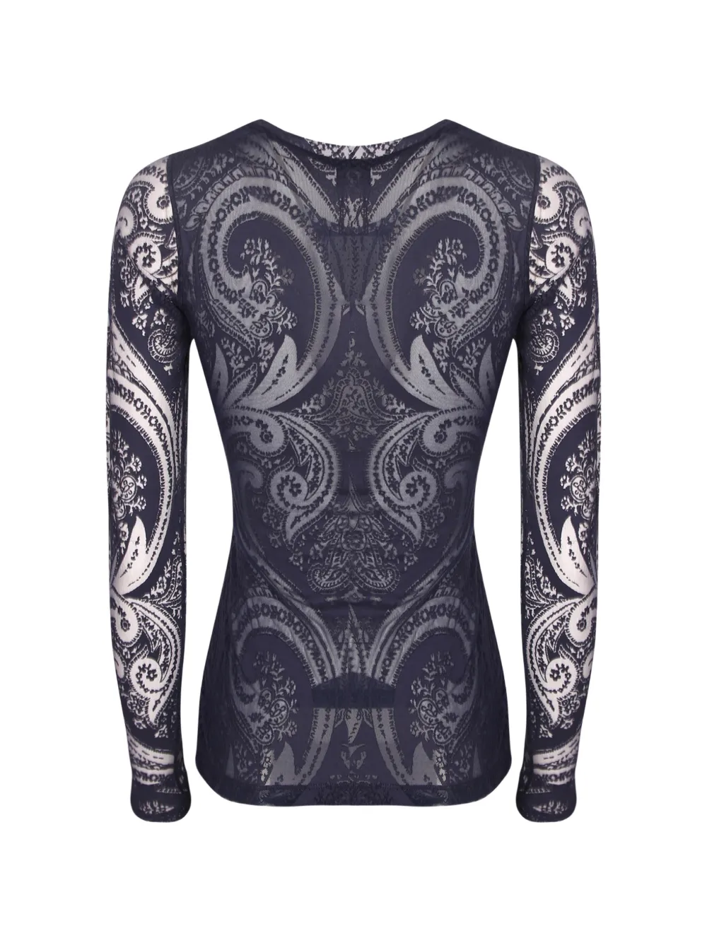 ETRO Mesh T-shirt met lange mouwen en paisley-print Blauw