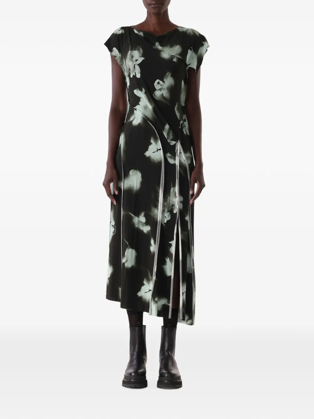 Jason Wu Collection Floral-print Asymmetric-hem Midi Dress In Grün