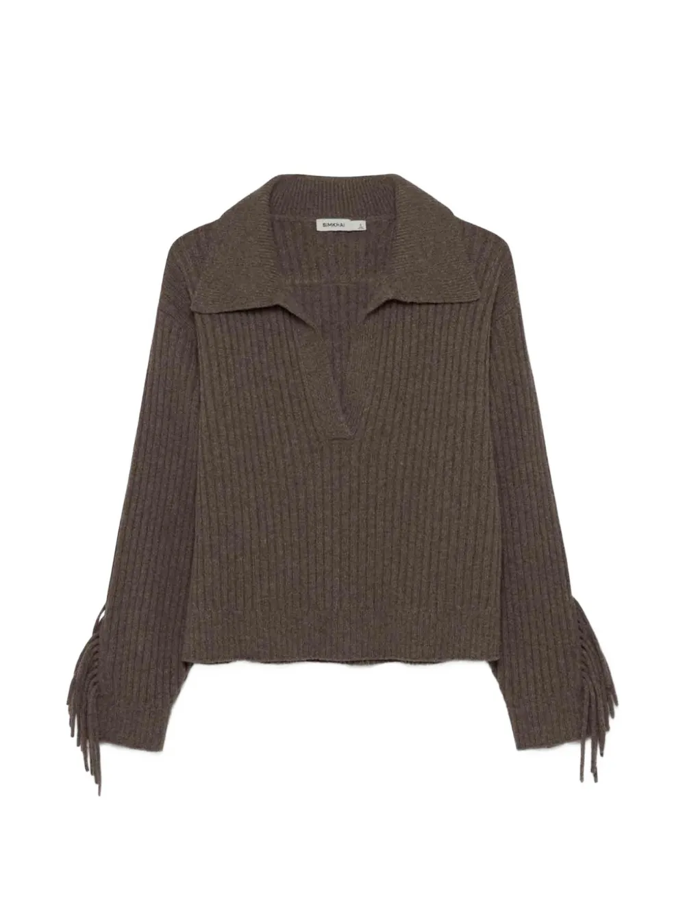 SIMKHAI fringe-trimmed ribbed-knit sweater Bruin