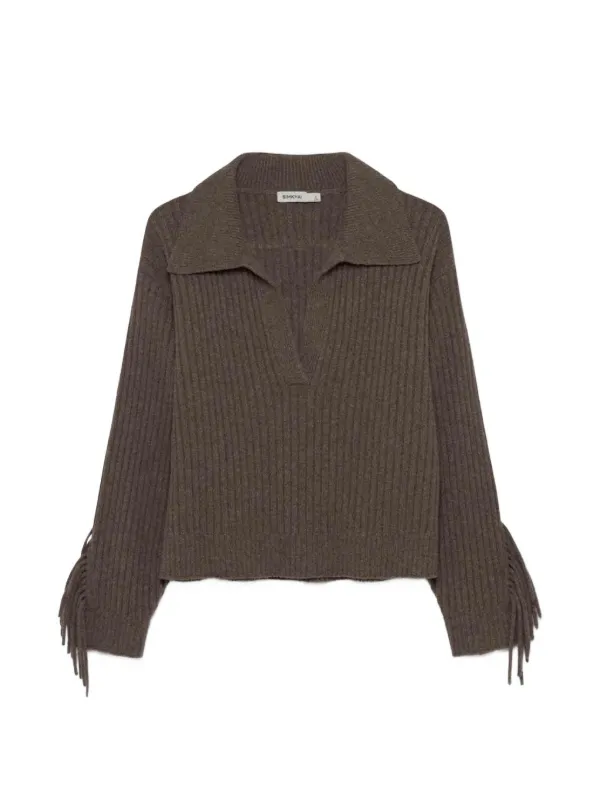 Simkhai Fringe-trimmed Ribbed-knit Sweater in Brown