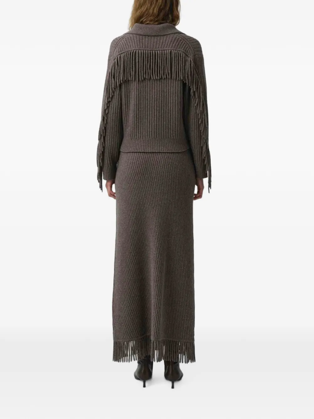 SIMKHAI fringe-trimmed ribbed-knit sweater Bruin