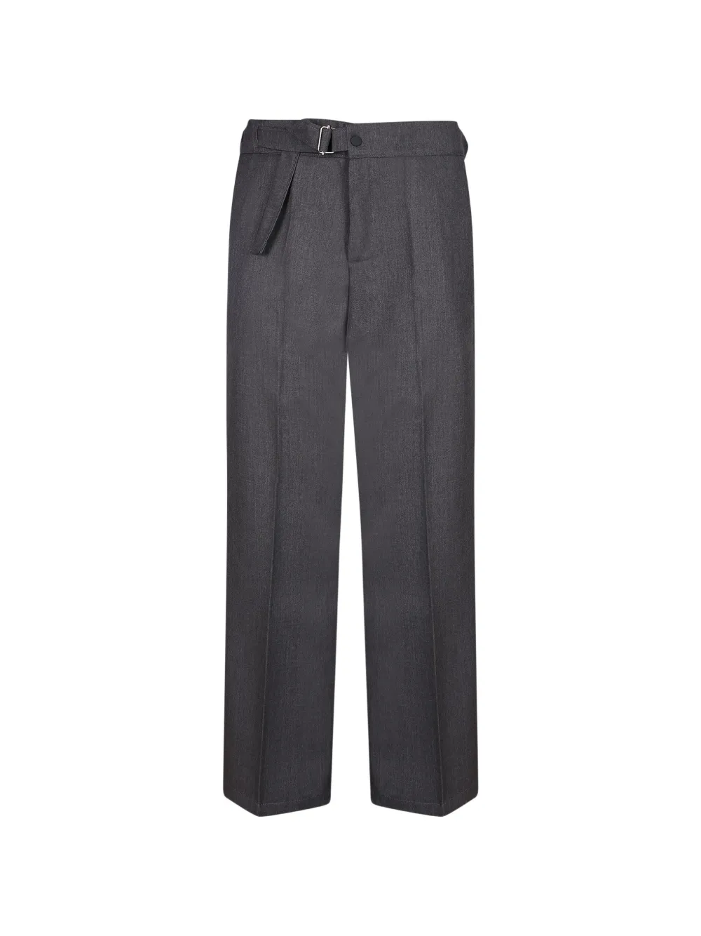 Costumein buckle-fastening pressed-crease trousers