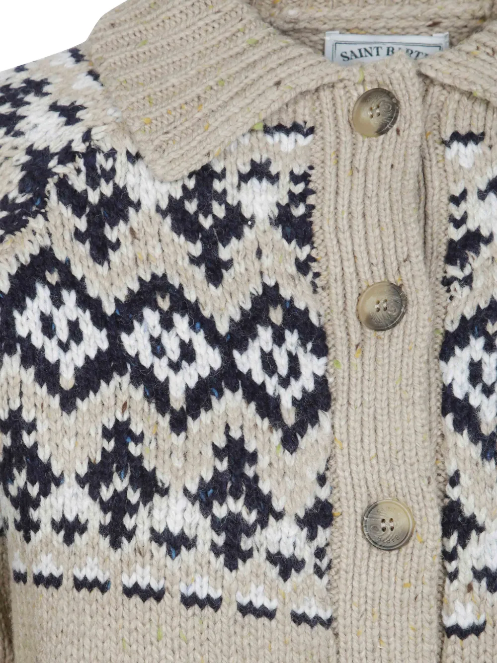MC2 Saint Barth Patty Donegal wool blend cardigan with Fair Isle pattern Beige