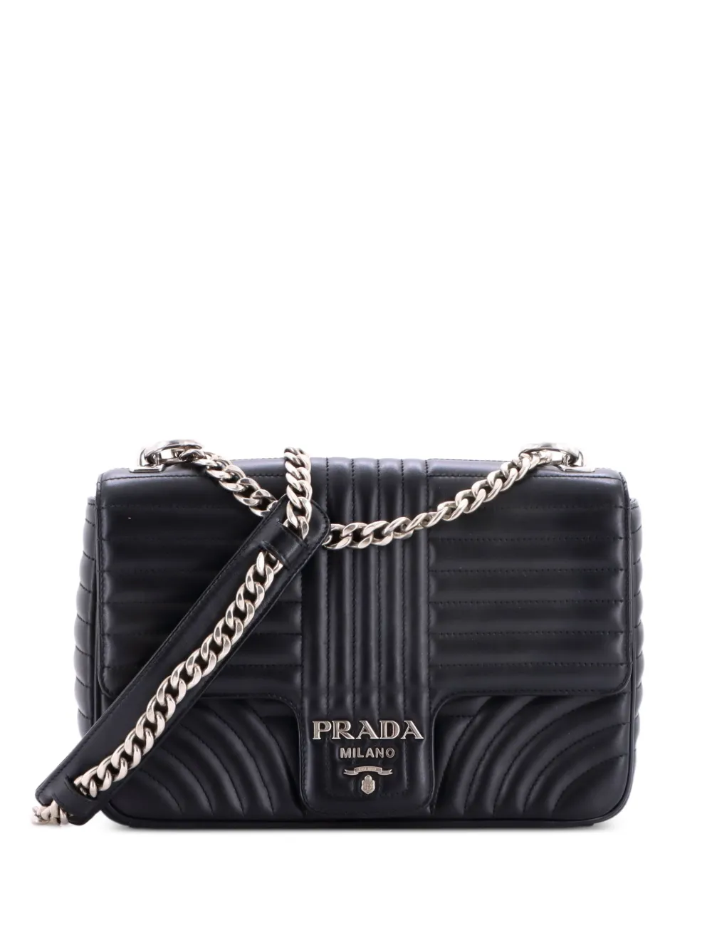 Prada Pre-Owned Chain Flap Diagramme Quilted Leather Large shoulder bag - Black
