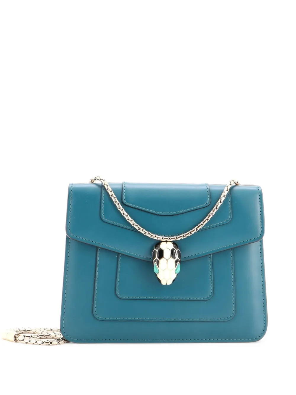 Pre-owned Bvlgari Serpenti Forever Square Shoulder Bag Leather Small Crossbody Bag In Blue