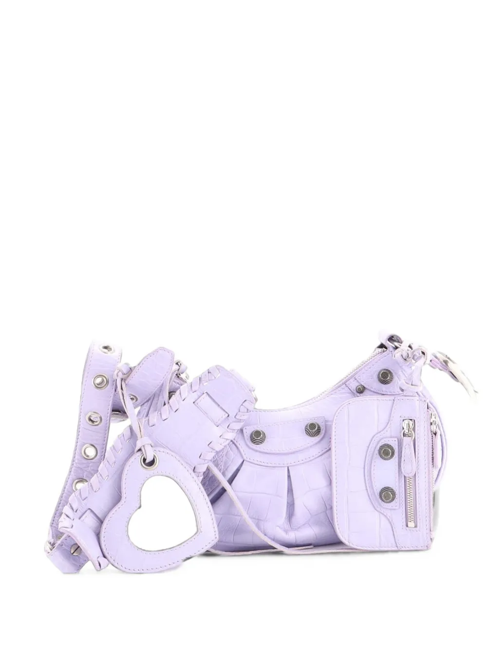 Balenciaga Pre-Owned Borsa a spalla Le Cagole XS in pelle goffrata effetto coccodrillo con borchie - Viola