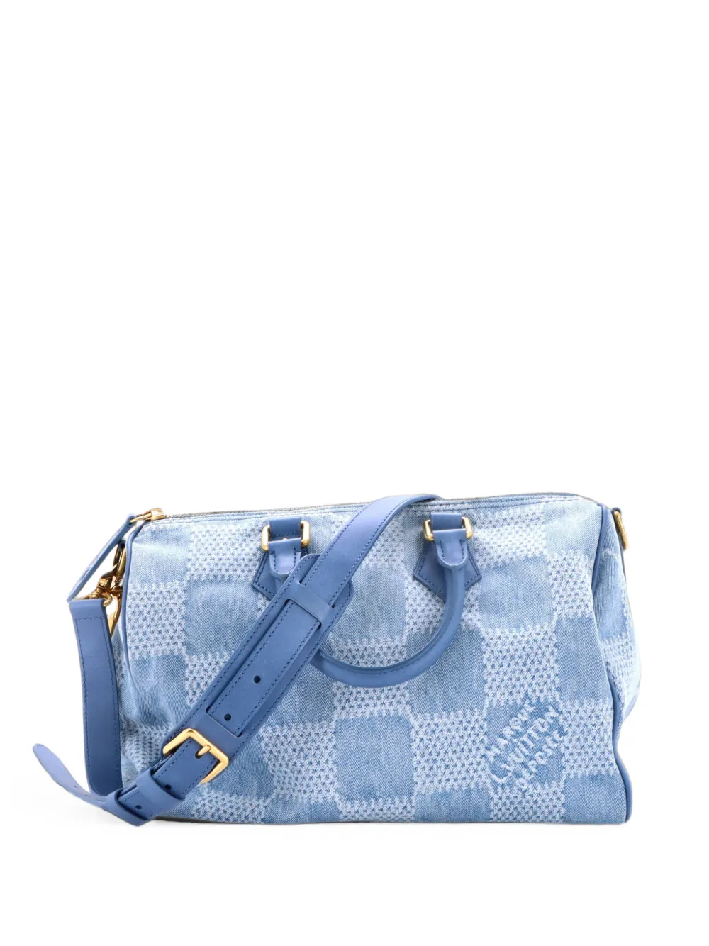 Louis Vuitton Pre-Owned Speedy Bandouliere 3D Damier Giant Satchel-Bag aus Denim 30cm - Blau