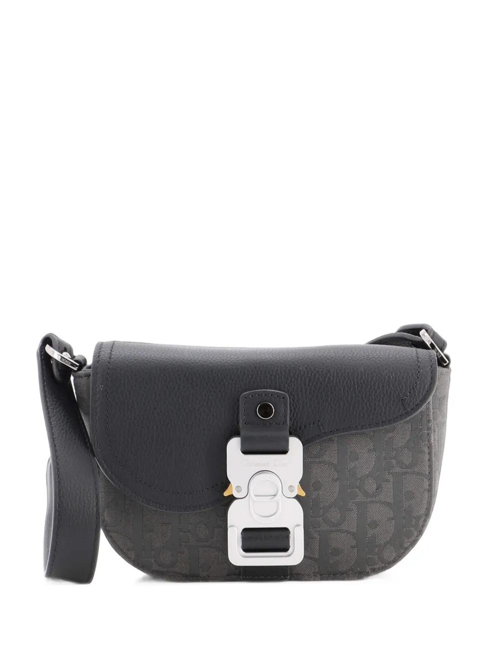 Christian Dior Pre-Owned Borsa a tracolla Saddle mini in tela con motivo Oblique e pelle - Grigio