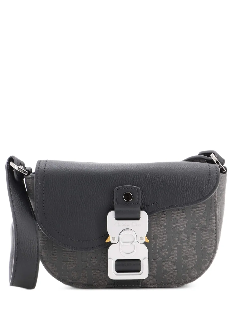 Christian Dior Pre-Owned Borsa a tracolla Saddle mini in tela con motivo Oblique e pelle - Grigio