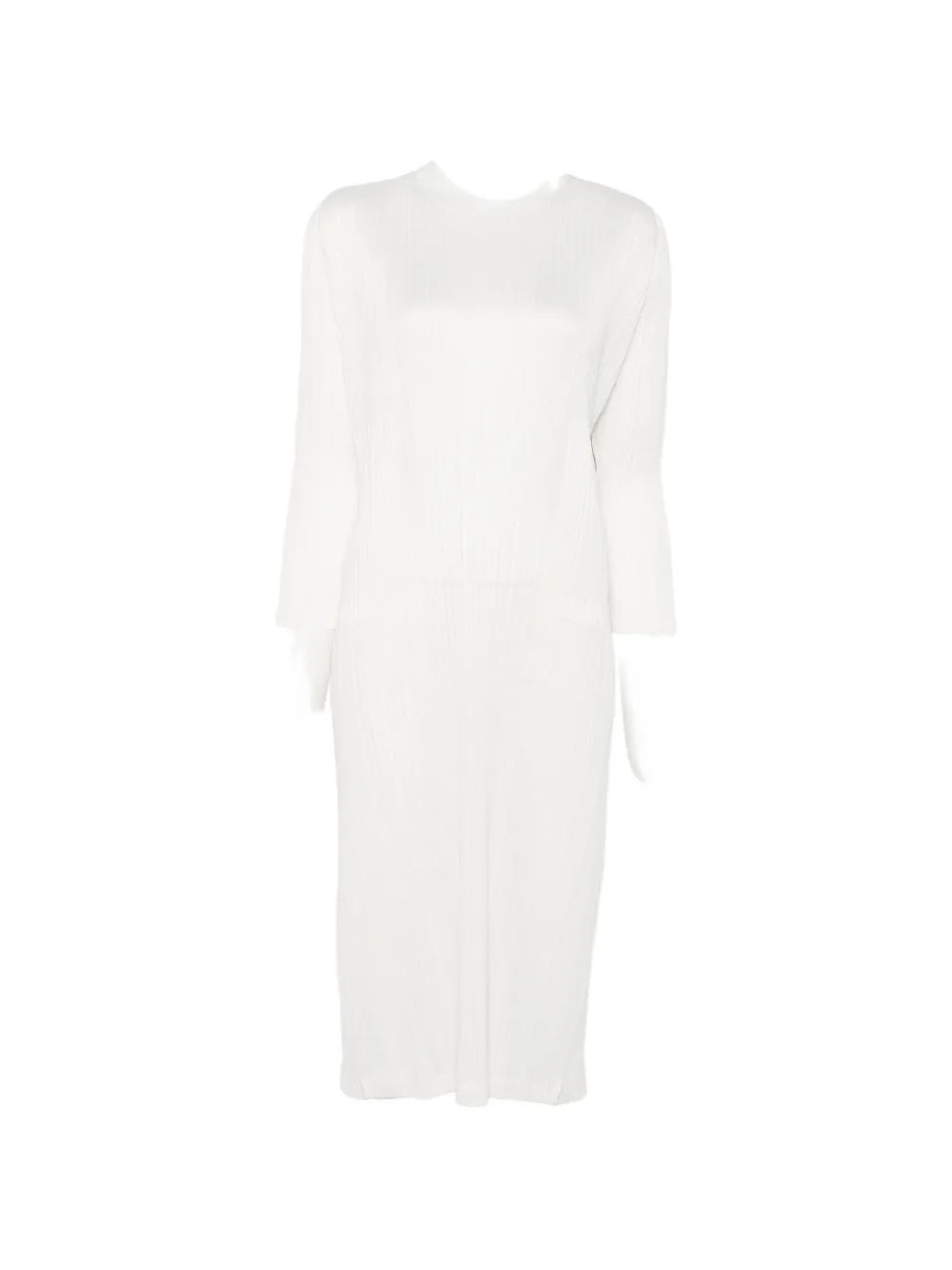 Pleats Please Issey Miyake plissé-effect three-quarter sleeve dress - Bianco