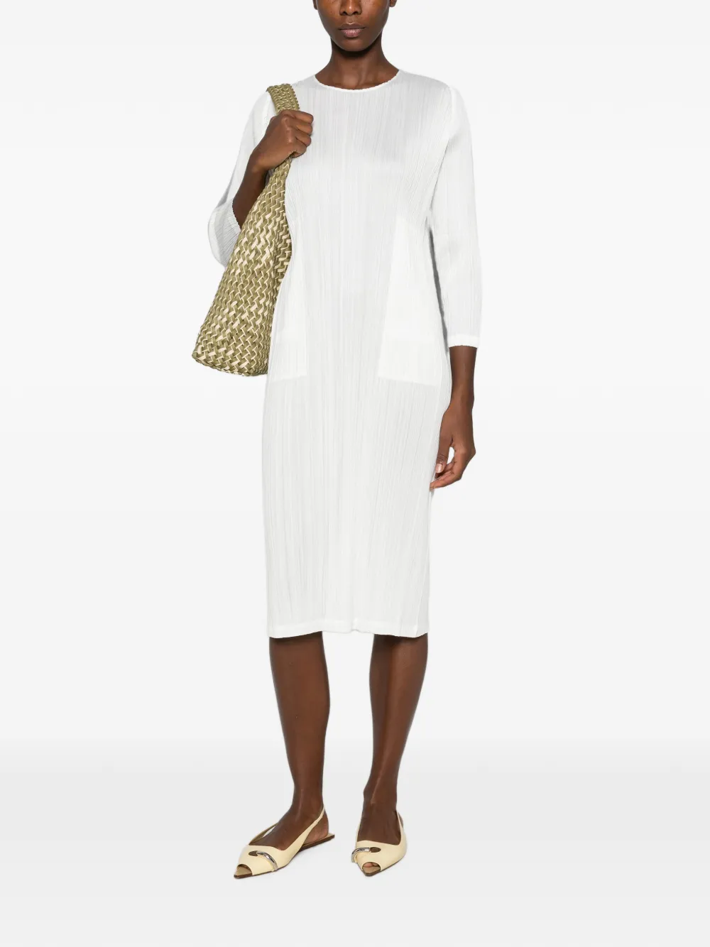 Pleats Please Issey Miyake Jurk met cropped mouwen en plissé-effect Wit